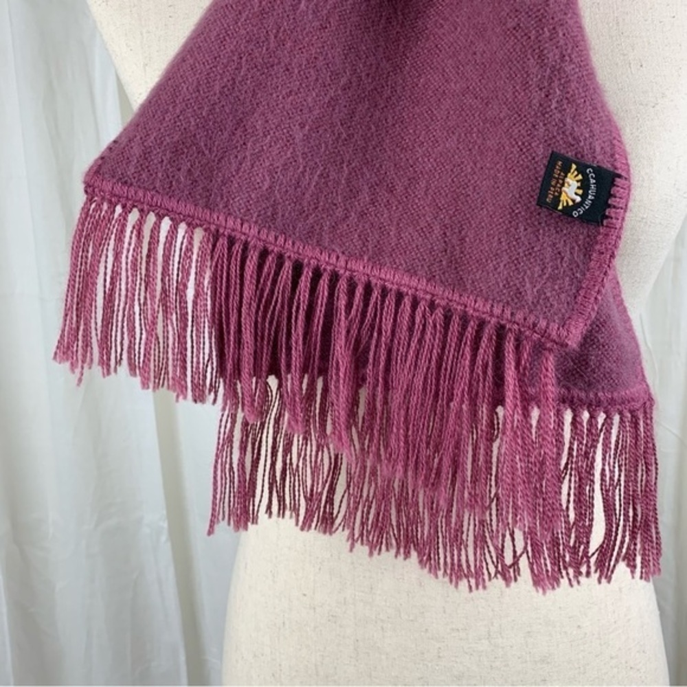 CCAHUANTICO Raspberry Deep Pink Alpaca Rectangular Scarf‎ Made In Peru - Picture 3 of 6